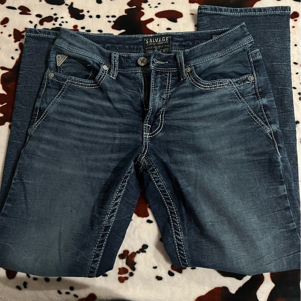 Buckle Salvage Bootcut Jeans in Dark Blue